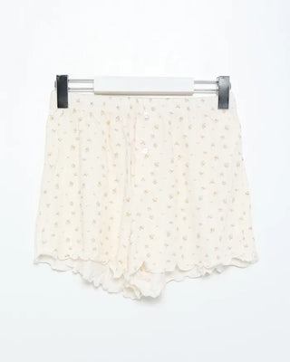 Flower Henley Neck Scallop Short Sleeve Shirt & Pants Set