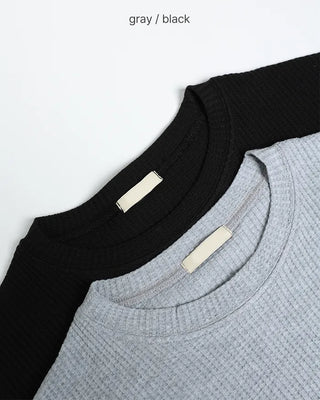 Round neck waffle long t-shirt