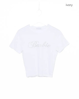 Cubic Lettering Semi-Cropped Half T-Shirt