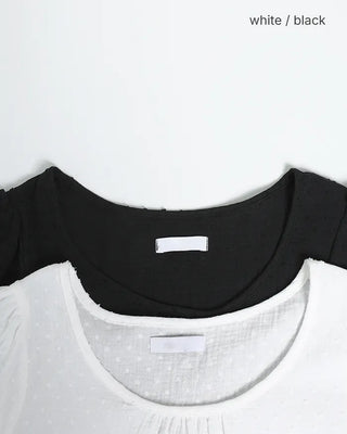 Short puff-sleeve walnut button pocket gauze tunic