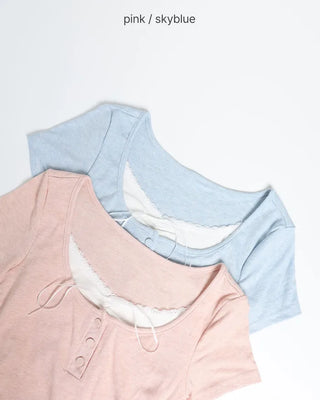 Lace-top layered half T-shirt