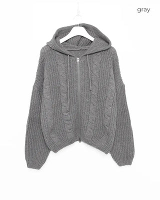 Hooded knit zip-up