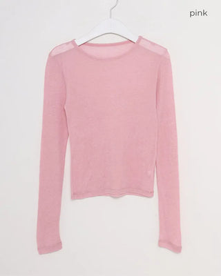 Round neck sheer long T-shirt
