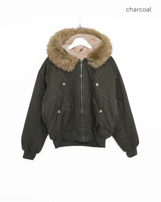 (Unisex) Hooded Fur Down Jacket