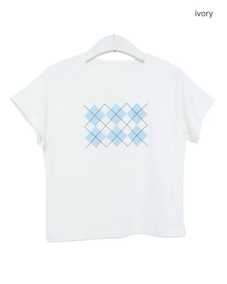 Argyle print short-sleeve T-shirt