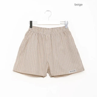 Cotton striped elastic waist shorts