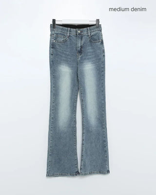 Washed denim bootcut pants