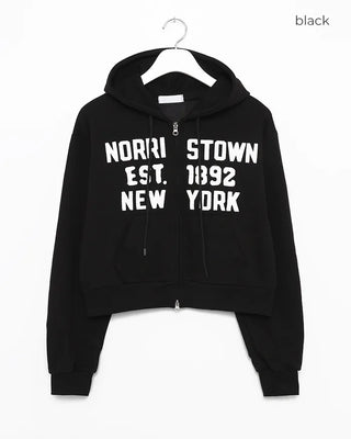 EST.1892 Patch Cropped Double Zip Hoodie