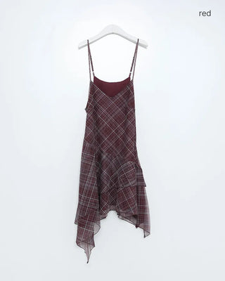 Asymmetrical check camisole dress
