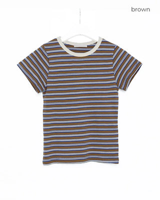 Multi-striped short-sleeved T-shirt