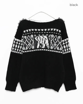 2-Way Slashed Neck Fair Isle Sweater