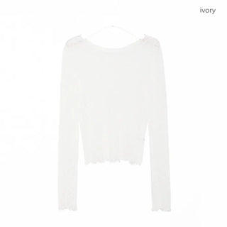 See-through lace long-sleeve T-shirt