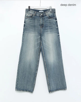 Washed double-pocket wide-leg denim