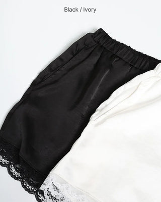 Satin lace hem shorts