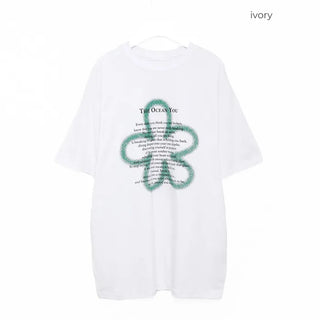 (Unisex) Spray Flower Lettering Long Half T-Shirt