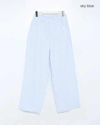 Summer cotton striped wide-leg pants