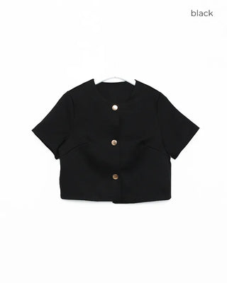 Round-button collarless half-sleeve jacket