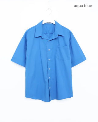 (Unisex) Oversized One-Pocket Collar Half Shirt