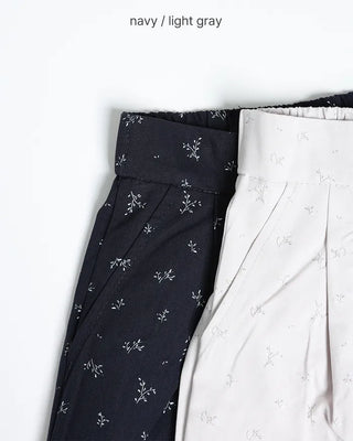 Flower pattern wide-leg pants with elastic waistband