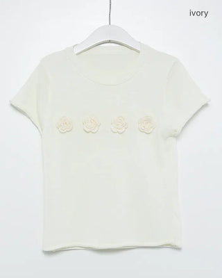 Flower detail short-sleeved knit