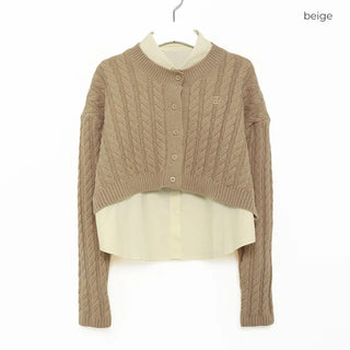 Twist knit cardigan and shirt set