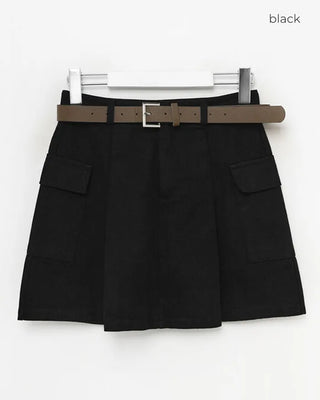 Belted mini skirt with side pockets