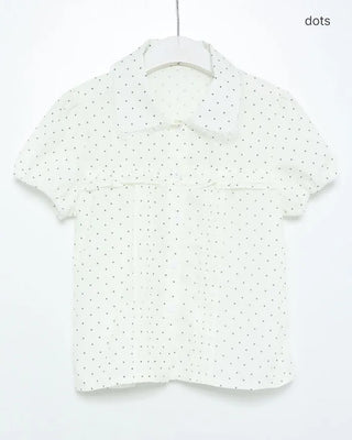 Polka Dot Pintuck Collar Blouse