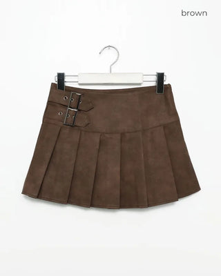 Buckle-point pleated mini skirt