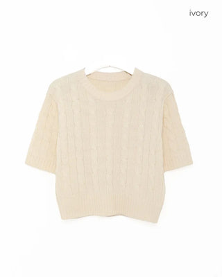 Cable Cropped Short-Sleeve Knit