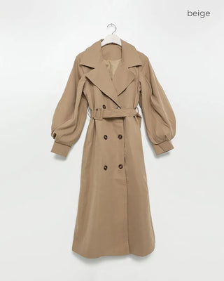 Double-breasted long trench coat