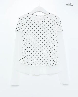 Dot lace layered short-sleeved T-shirt