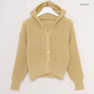 Cropped knit hoodie cardigan