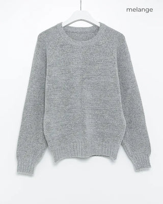 Round neck ribbed raspberry shoulder knit