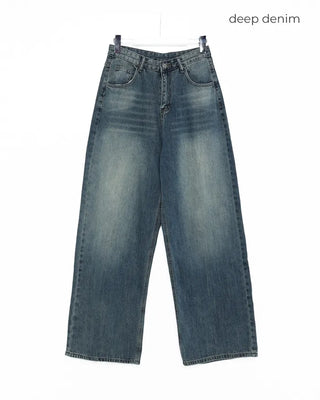 Washed design wide denim pants