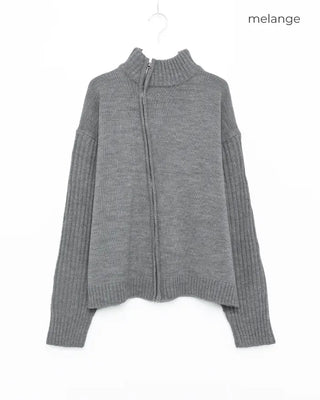 (Unisex) Knit Cardigan with Diagonal Zipper