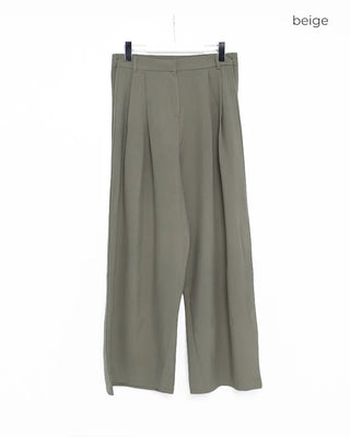 High-waisted, pleated long wide slacks