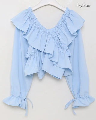 V-neck frill blouse