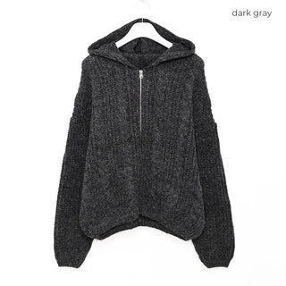 Hooded Cable Zip-Up Knit