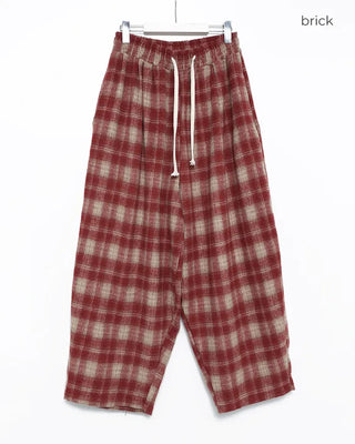 Checked wide-leg pants with string waistband