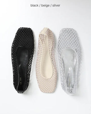 Square-toe mesh flat shoes
