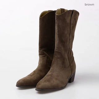 Suede pointed-toe half boots
