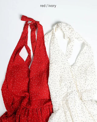 Polka Dot Frill Halter Neck Blouse
