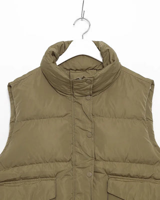 High-neck flap pocket faux down vest