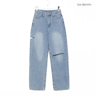 Side-slit vintage denim pants