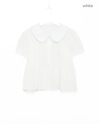 Round collar shirred blouse