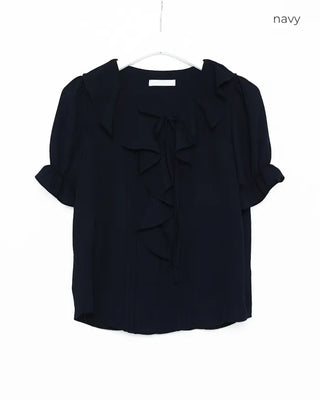 Ruffle Point Short-Sleeve Blouse