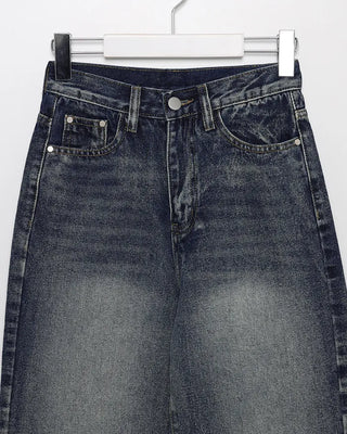 Washed straight denim pants
