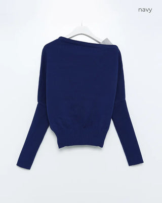 Layered design off-shoulder ribbed slim knit