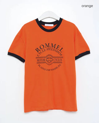 Ringer lettering half T-shirt