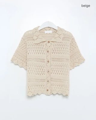 Perforated Collar Button Cardigan